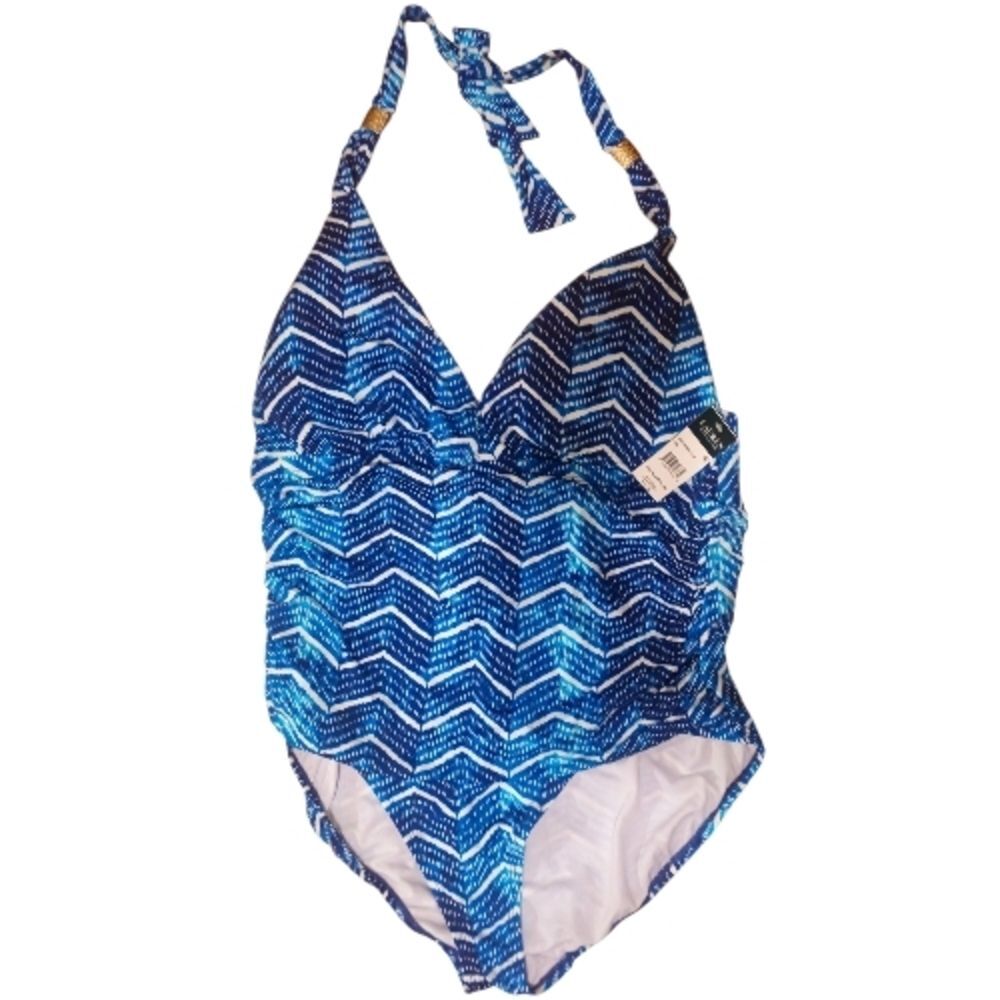 Polo Ralph Lauren One Piece Swimsuit 18W Plus Size Blue Chevron NWT
